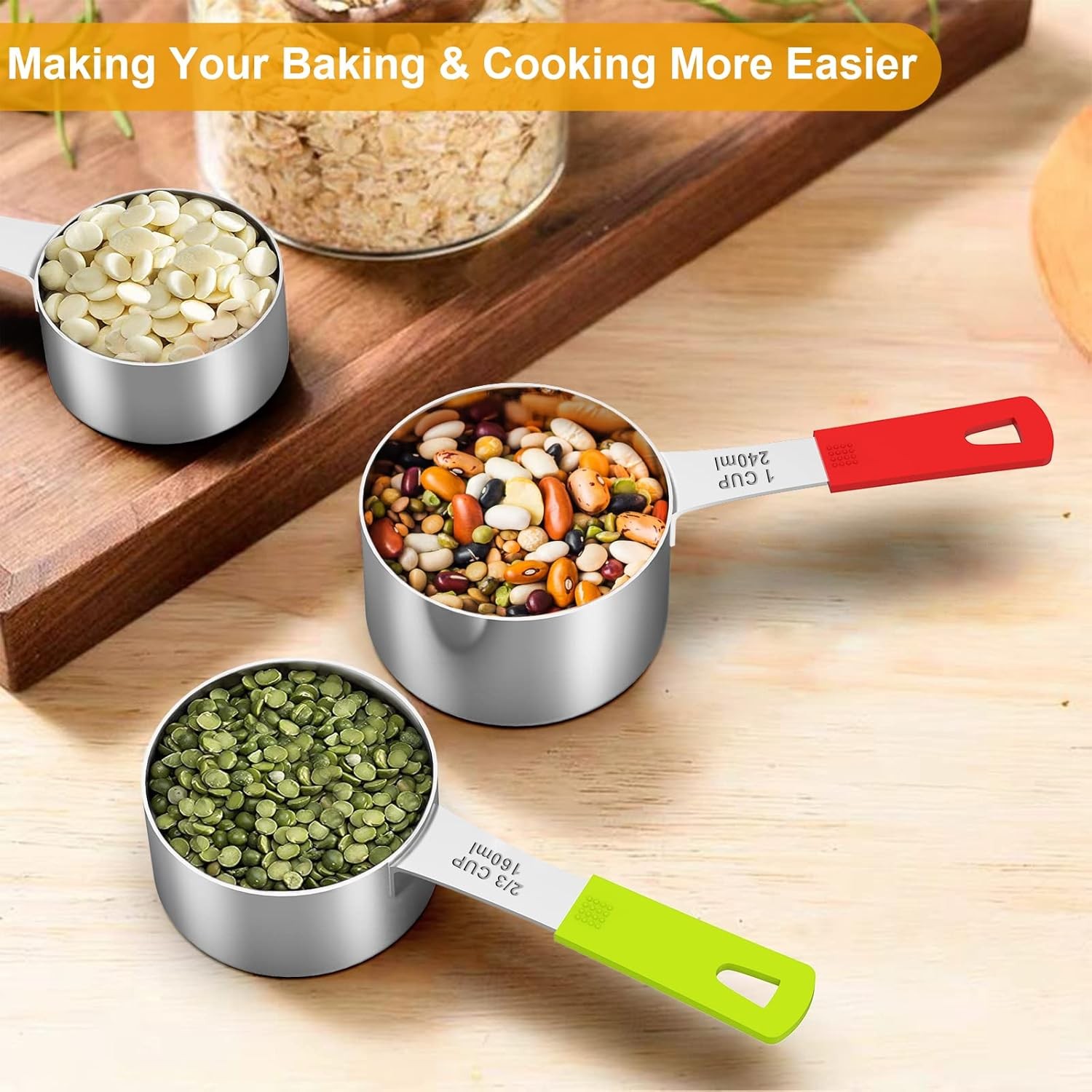    8-Piece Measuring Cup Set, Stainless Steel Nesting Measuring Cups 