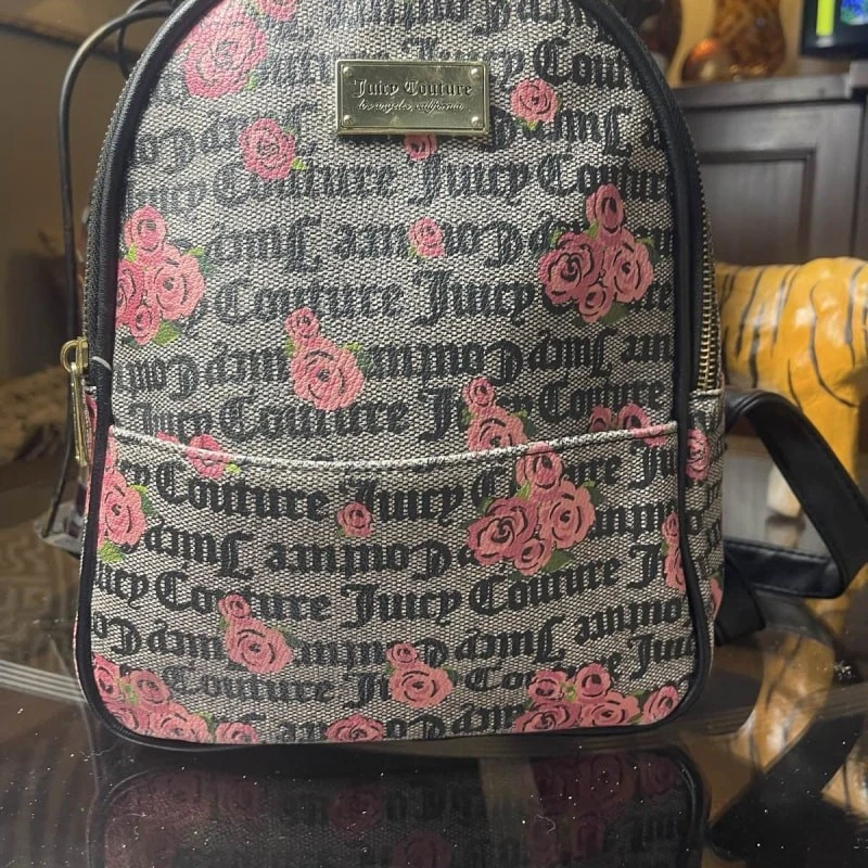 Mini Mochila Juicy Couture Negra Rosa Floral Juego de Palabras Foto 2 de 4