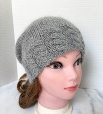 Sombrero de mujer gorro suave tejido a mano cachemir angora color gris boina cálida