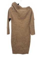 NEW Express Brown Fuzzy Y2K Asymmetrical Bodycon Sweater Dress S Small