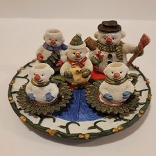 New Without Box- Vintage Miniature Tea Set Christmas Snowmen 10 Piece Set 4 "
