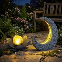 Gartendeko Solarleuchte AußEnlampe Lotusblume Mondsichel Gold Grau Led 2Er Set
