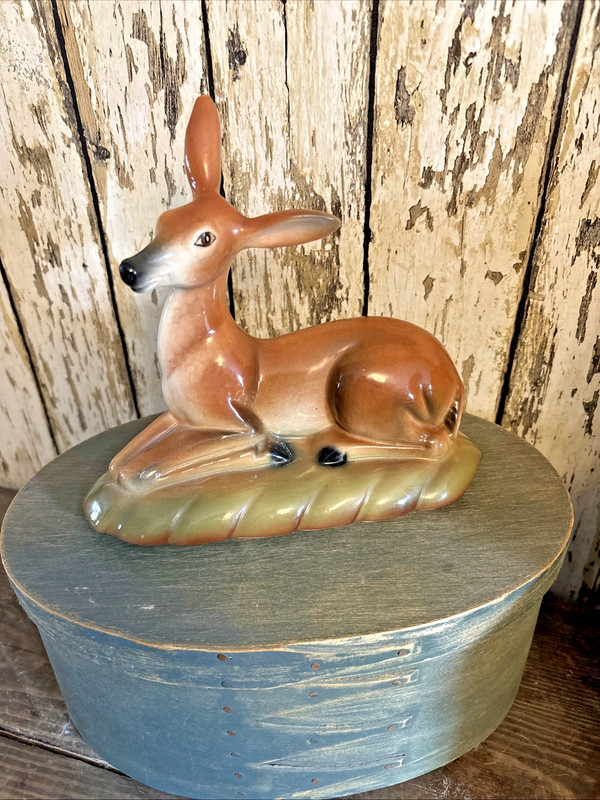 Vintage Ceramic Pottery Resting Lying Doe Deer Figurine