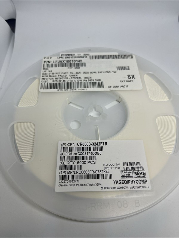 5000 PCS YAGEO RC0603FR-0732K4L RES 32.4 kOHM 1% 1/10W 0603