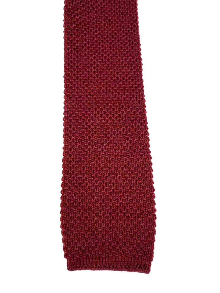 Vintage Knit Tie Virgin Wool Sock Skinny Square Made In USA Burgundy Maroon Red - Image 4 of 4