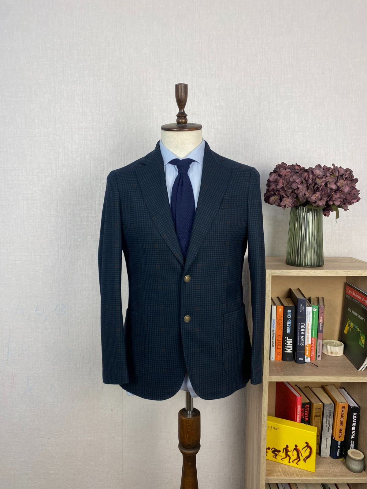 Linea Sartoriale Blue Brown Micro Check Wool Cashmere Half Lined Blazer 40 EU 50