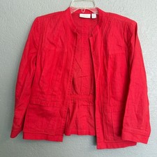 Chico  s Red Linen Blend Open Front Jacket Size 1 M/L Lightweight Layer