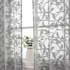 OVZME Grey Sheer Curtains 63 Inch Length 2 Panel Set, Light Filtering Bedroom Cu