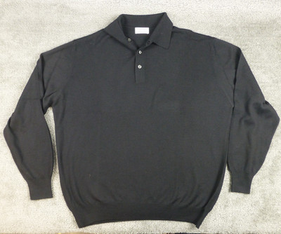 Gran Sasso Polo Long Sleeve 100% Virgin Wool Black Mark Shale Nice SZ XL