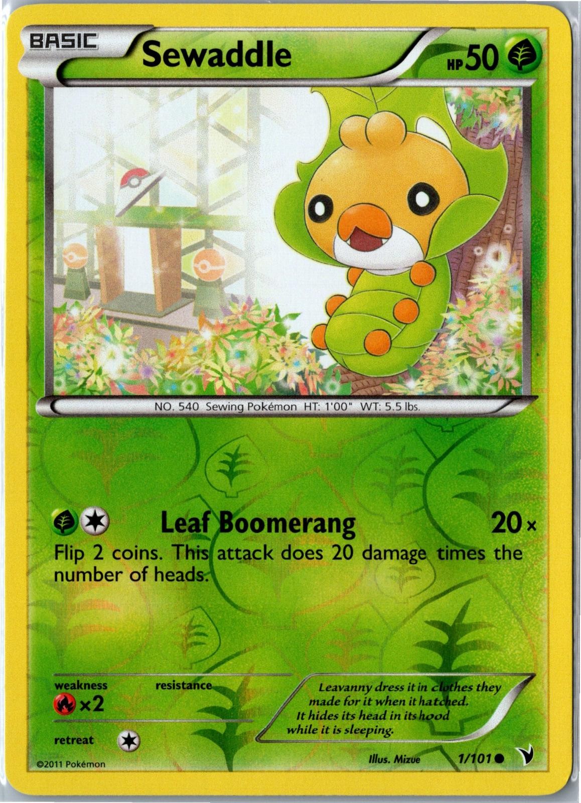 Pokemon Card - Sewaddle Noble Victories 1/101 2011 Common Reverse Holo LP