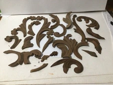 Vintage Ornate Oak Carved Wood Design Pieces Applique from Old Furniture Box