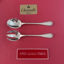 Service Salade 24 CM Christofle France Malmaison Metal Argente Très Bel État