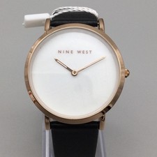 Nine West Womens Watch 36mm White Dial Black Strap Rose Gold Tone 3 ATM