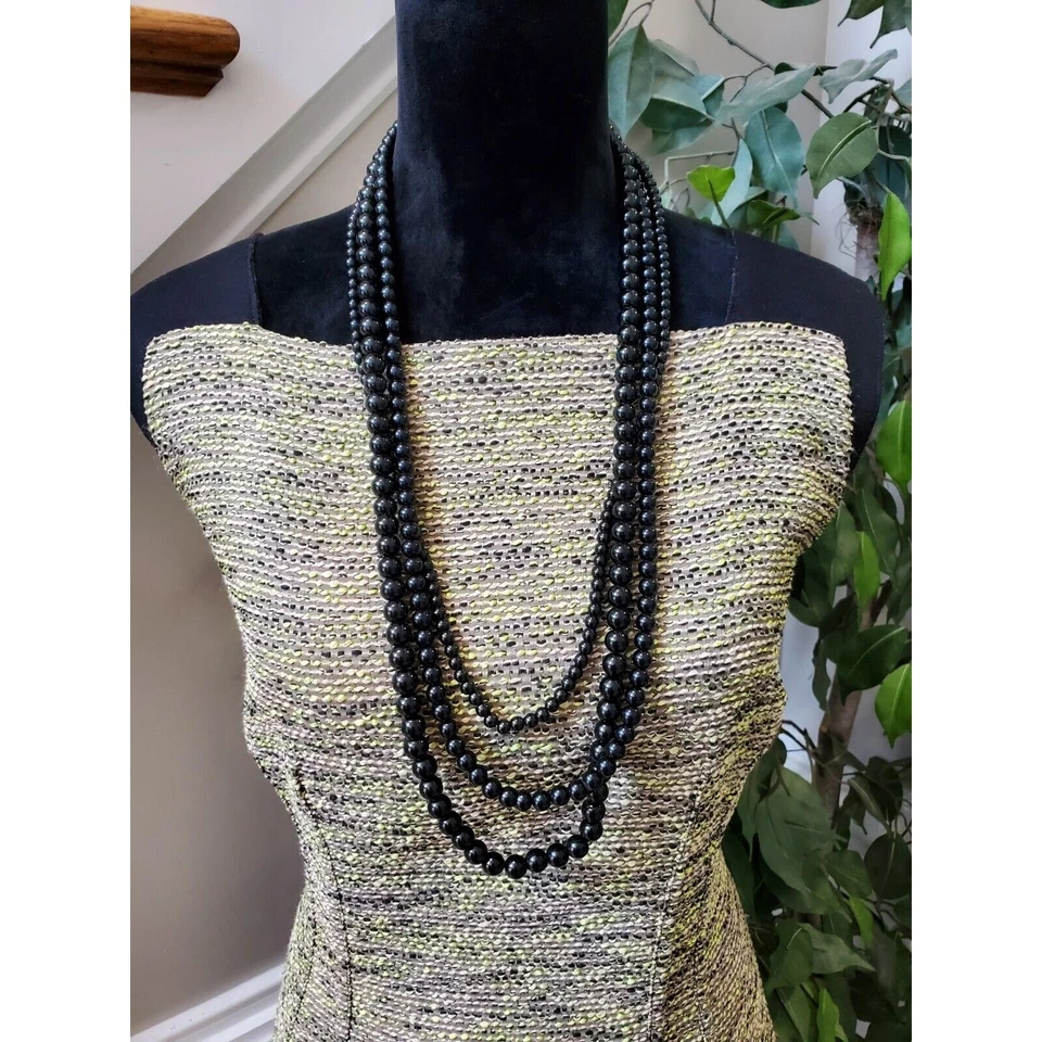 Tahari Women Green & Black Polyester Square Neck Sleeveless Knee Length Dress 16 - Image 2 of 4