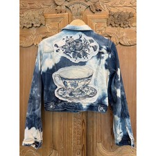 Distressed/Upcycled Denim Jacket| Vintage Teacup Patchwork| Soft Grunge| Medium
