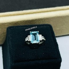 Emerald Cut Aquamarine Ring 925 Sterling Silver Aquamarine Ring