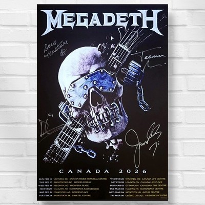 Rare MEGADETH SIGNED X 4 MUSTAINE Canada 2026 Gift For Fans Poster