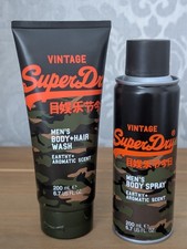 Superdry Mens Vintage Body Spray 200ml + Body & Hair Wash 200ml - New & Unused