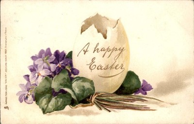 Easter Easter Egg with Violets Raphael Tuck & Sons c1900s-10s Vintage Postcard