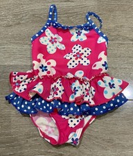Red & Navy Tutu Flower Polka Dot Swimming Costume Baby Tutu Swim Suit 6-9 Months