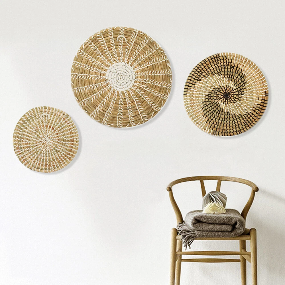 3pcs Set Wall Basket Boho Woven Baskets Hanging Wall Art Bedroom