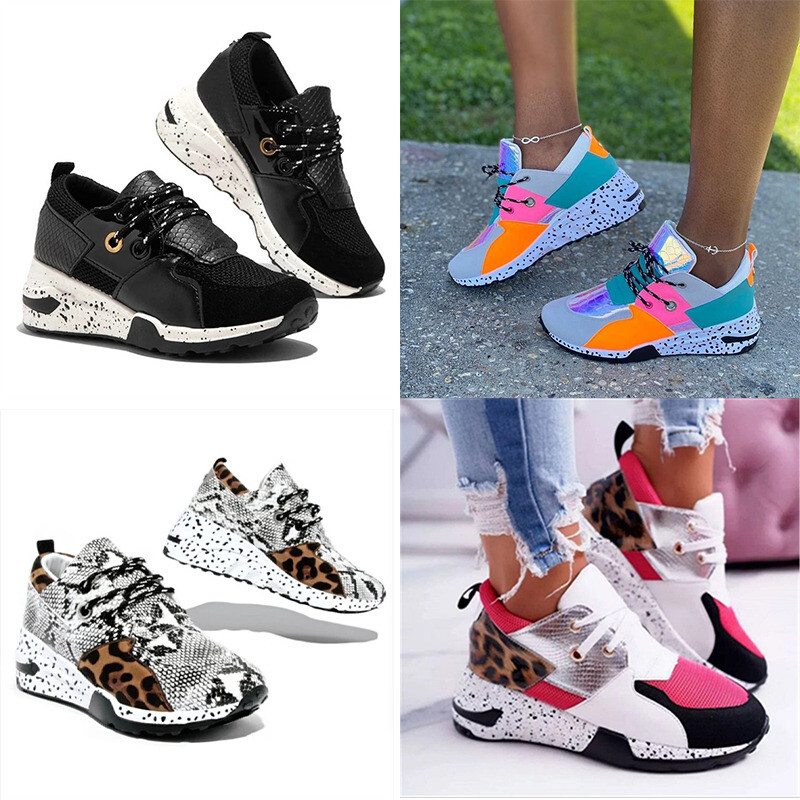 Zapatillas deportivas informales transpirables con plataforma de cuña para mujer para caminar correr