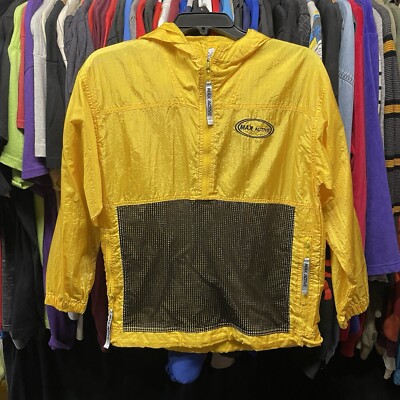 Max Active Nylon Jacket Youth Medium 10-12 Black And Yellow Half Zip Vintage