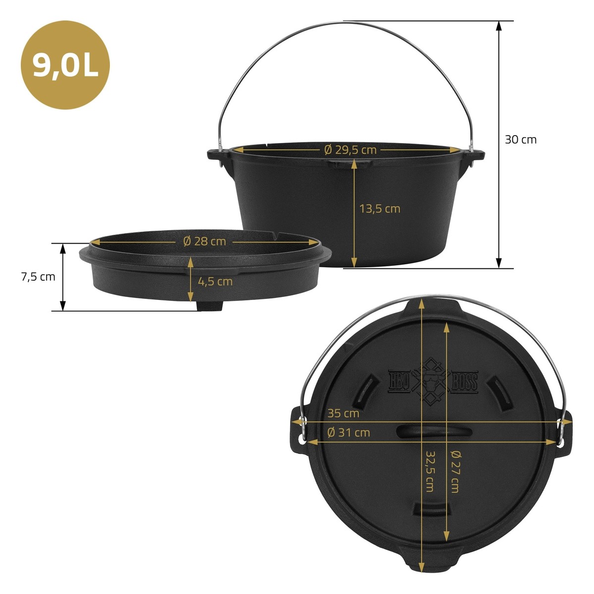 Forno Olandese In Ghisa Da 9 Litri, BBQ Set Completo Con Supporto Induzione E Alzacoperchio, Pronto All'uso