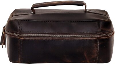 Brown Leather Shaving Kit Dopp Kit Overnight Toiletry Bag Travel Case New