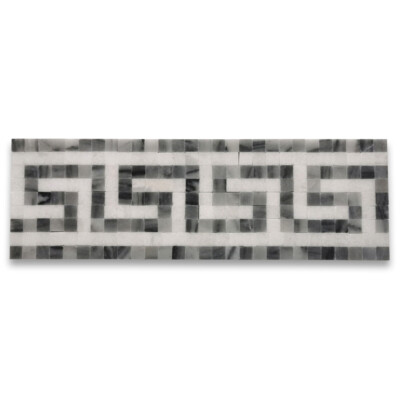 B0099P Greek Key Thassos White Bardiglio Gray Marble Mosaic Border Tile