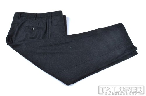 INCOTEX Solid Gray 100% Wool Mens Flat Front Luxury Dress Pants Trousers - 38