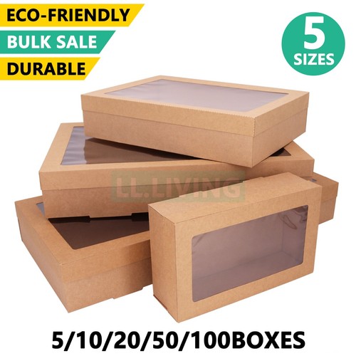 Catering Grazing Boxes Tray w/Windows Disposable Takeaway Paper Cake Boxes Brown eBay