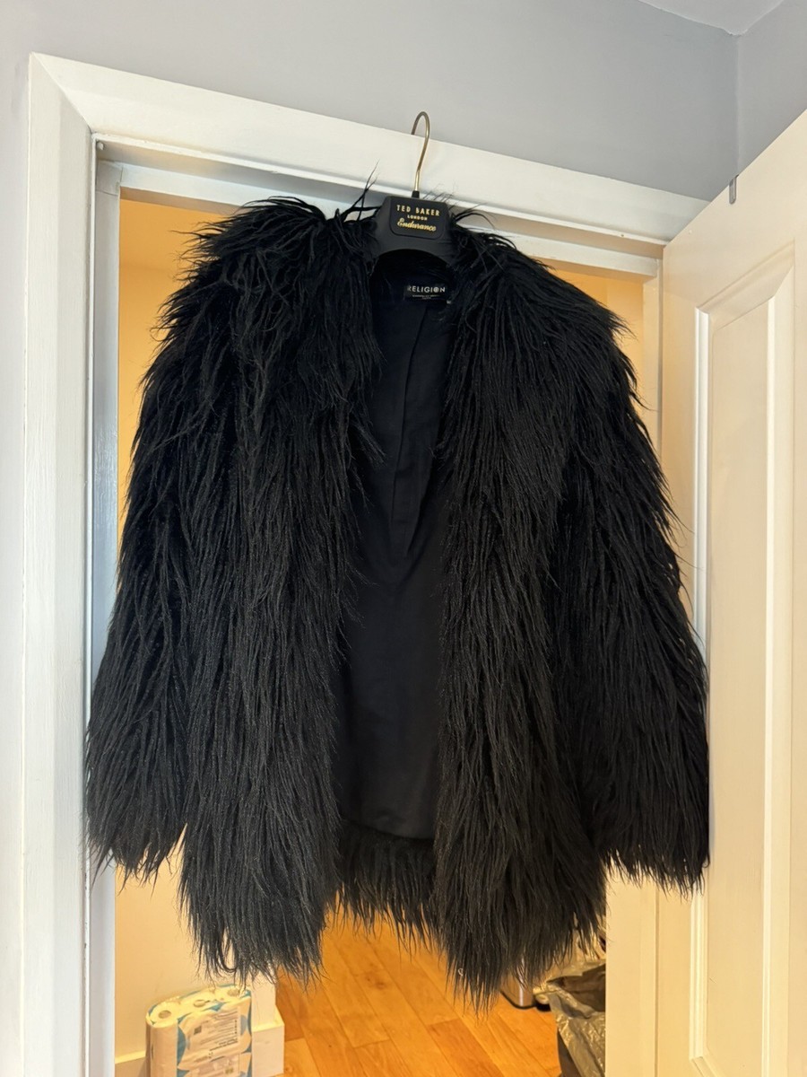 Shaggy Faux Fur Small Black Fur Jacket Winter Coat Black Short
