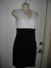  Sweet Storm Party Dressy Layered Black/Ivory V-Neck Stretch, M