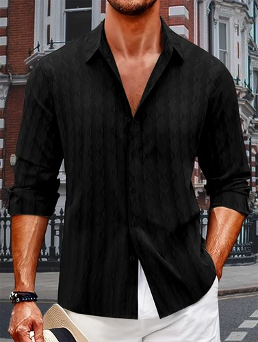 Men's Fashion Shirt Casual Slim Shirts Long Sleeve Button Down Blouse - Imagen 9 de 20