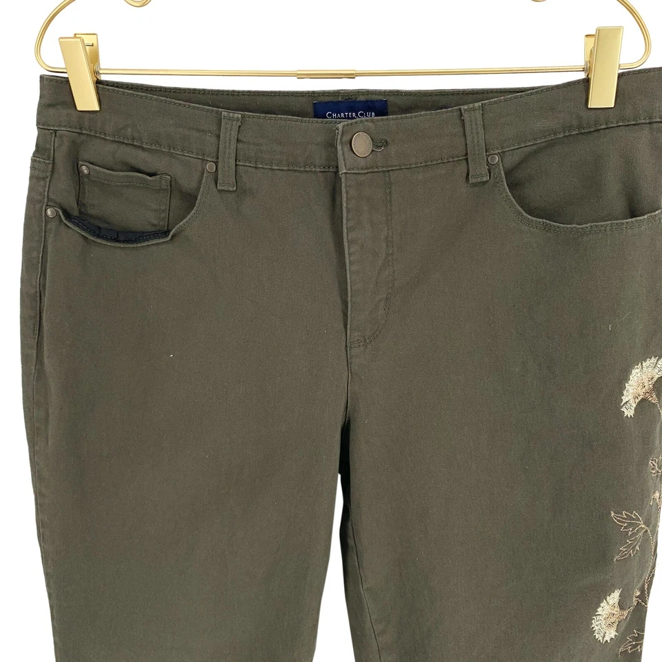 Calça Charter Club Feminina 14 Verde Bristol Magra Tornozelo Flor Bordada - Imagem 4 de 4