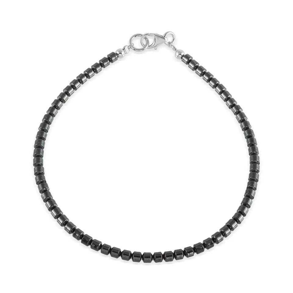 Natural Hematita 3mm Barril Corte Cuentas Piedra 925Silver Hecho Mujeres Pulsera - Imagen 3 de 4