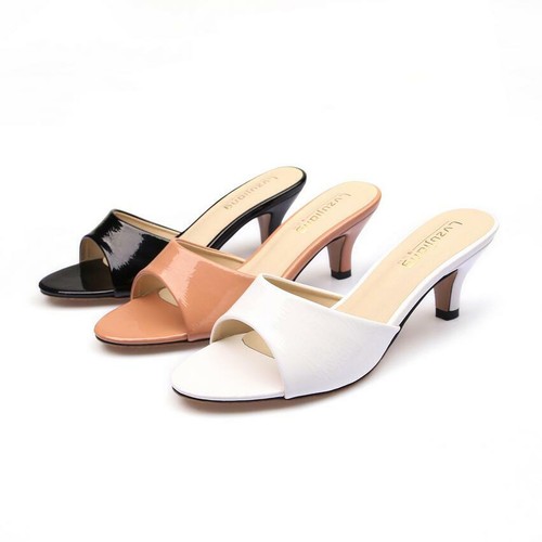Womens Patent Low Mid Kitten Heel Sandals Slip On Mules Peep Toe Pumps  Shoes New | eBay