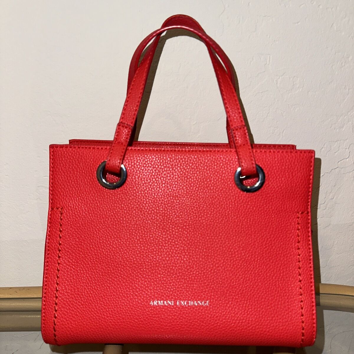 Armani Exchange Red Leather Bag, Wear It Crossbody Or Use Armani Exchange Red Leather Bag, Wear It Crossbody Or Use