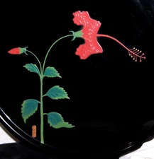 Japanese Ryukyu Hibiscus Flower Lacquerware Tray Plate signed
