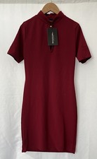 Prettylittlething Burgundy Red Short Sleeve High Neck Dress Size 10
