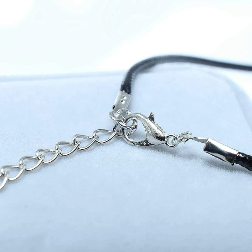 Collana nera con ciondolo Portafortuna Argento in corda tipo caucciu Uomo Donna - Immagine 3 di 4