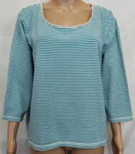 LIZ CLAIBORNE Women Top Size 1X Blue & White Striped Cotton 96% Spandex 4%