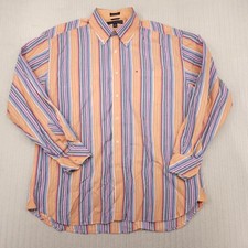 Tommy Hilfiger Shirt Mens Extra Large Orange Striped 80's 2 Ply Button Up Down