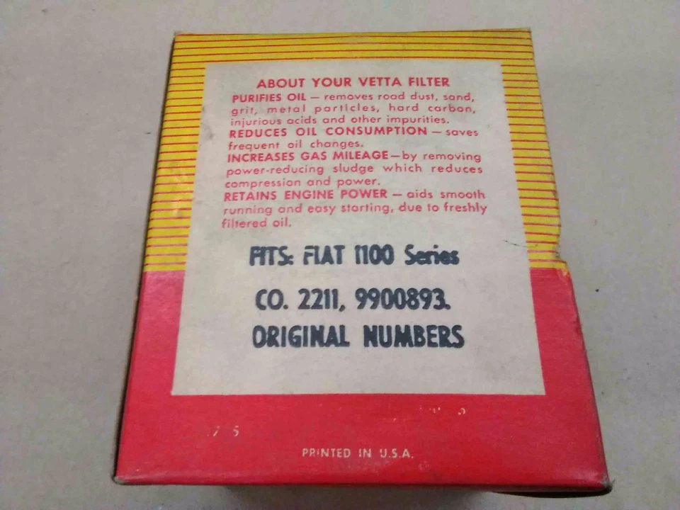 OEM Fiat 1100 Series Oil Filter Vetta 1100 9900893 New Old Stock Original Part Foto 3 de 4