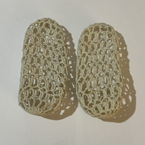 Doll Shoes Flats Beige Starched Crochet Thread 3 1/4 Toe to Heel 3 Pair Decor - Picture 7 of 13
