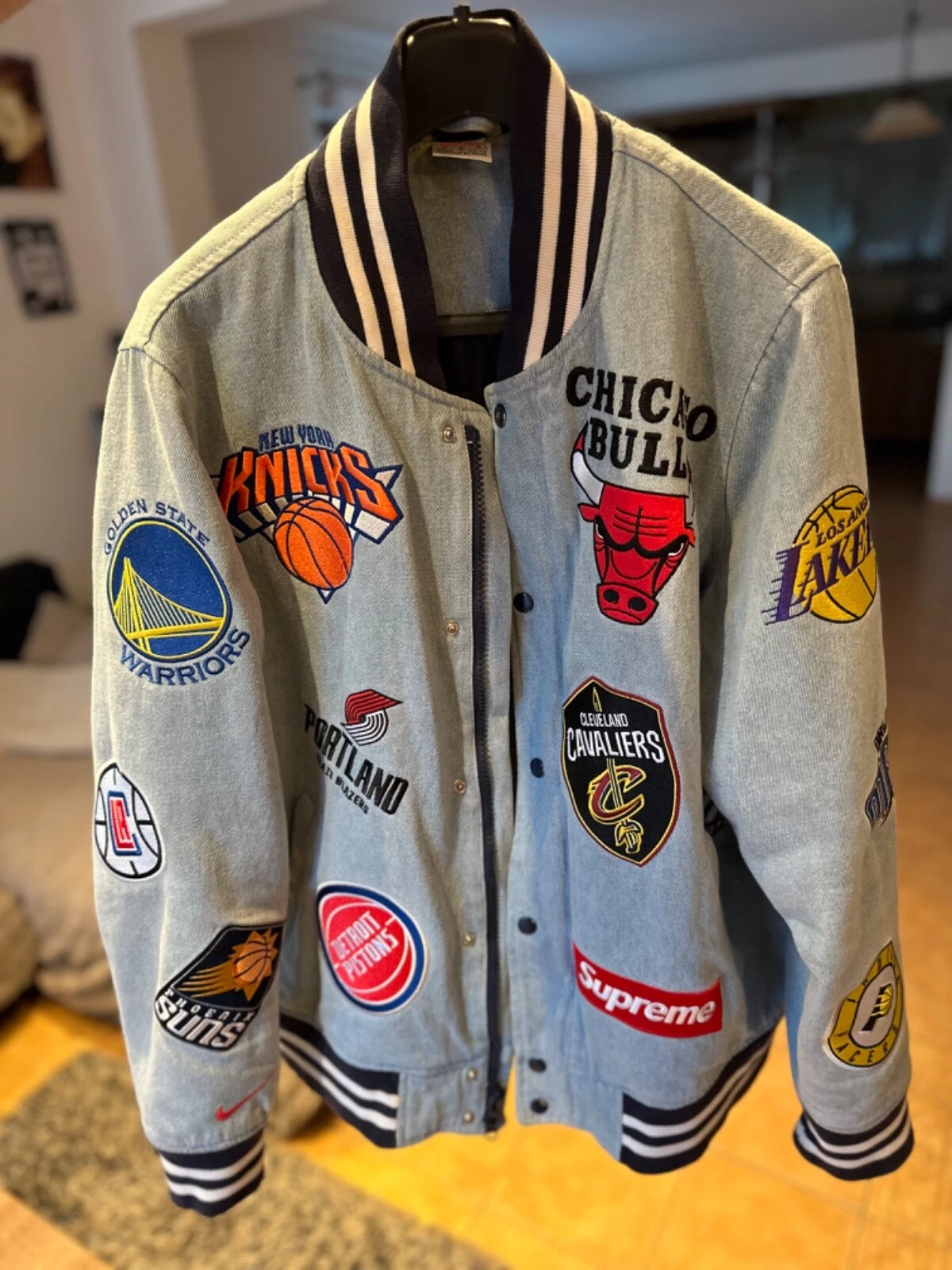 Veste d'échauffement en denim Supreme Nike équipes NBA grande taille