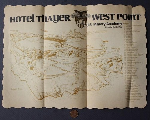 New York West Point Military Academy Hotel Thayer Guide Map Placemat Vintage +