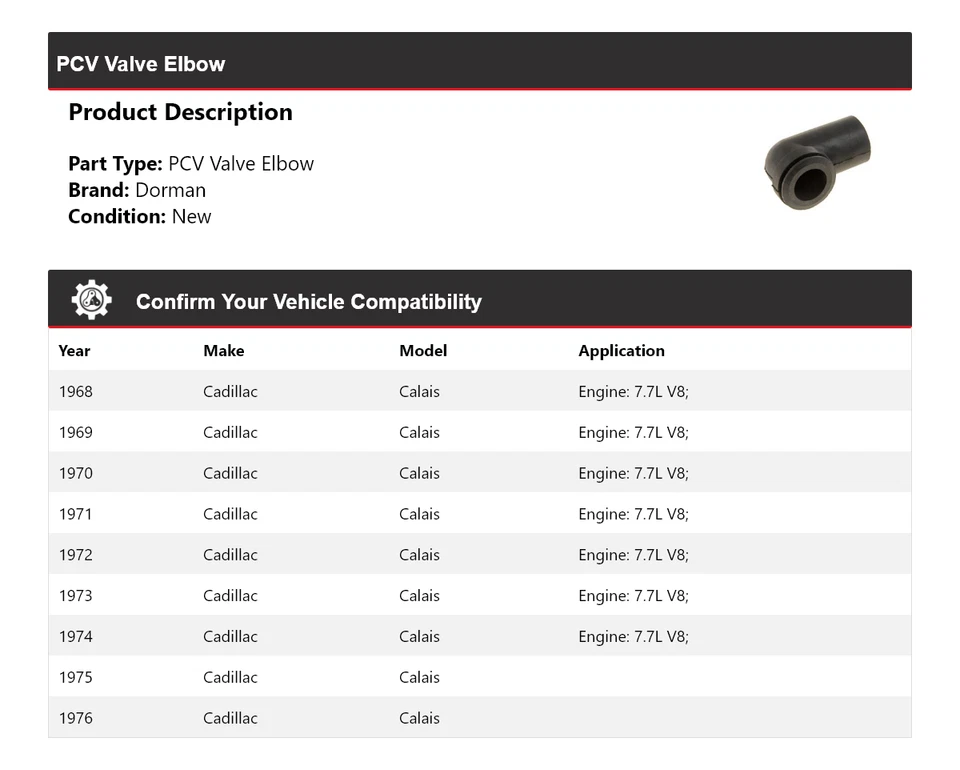 For 1968-1976 Cadillac Calais Dorman PCV Valve Elbow 1969 1970 1971 1972 1973 - Image 2 of 4