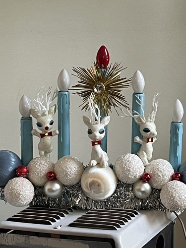 Noma Christmas Candle Light Candolier 5 Blue White Reindeer Decor Tinsel - Picture 6 of 7